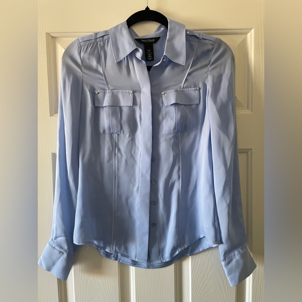 White House Black Market Sky Blue Silk Blouse